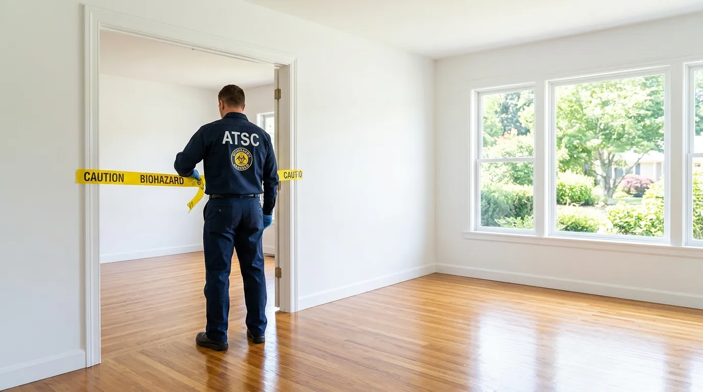 Certified biohazard cleanup crew performing Decomposition Cleanup in Poteau